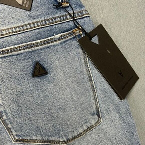 Abrand Jeans Mens 32 Relaxed Slim Taper Ankle Cropped Blue Denim Raw Hem NWT - Picture 10 of 15